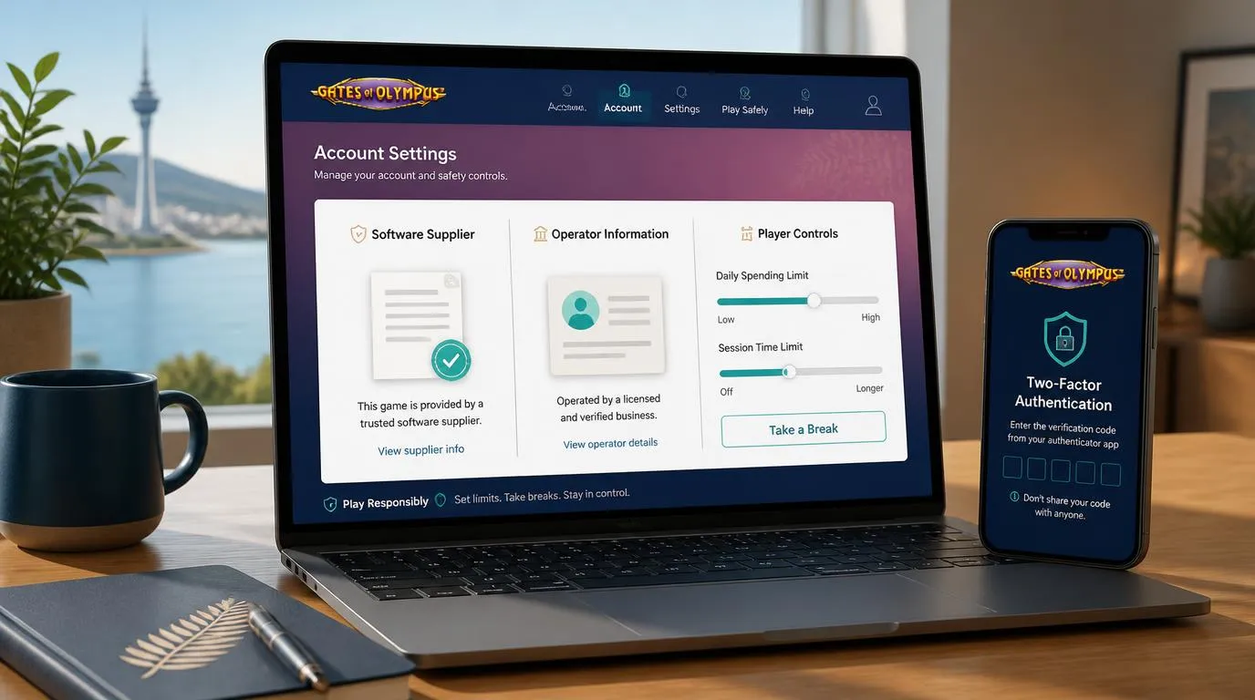 Casino safety checklist showing developer credentials, operator checks and player account controls